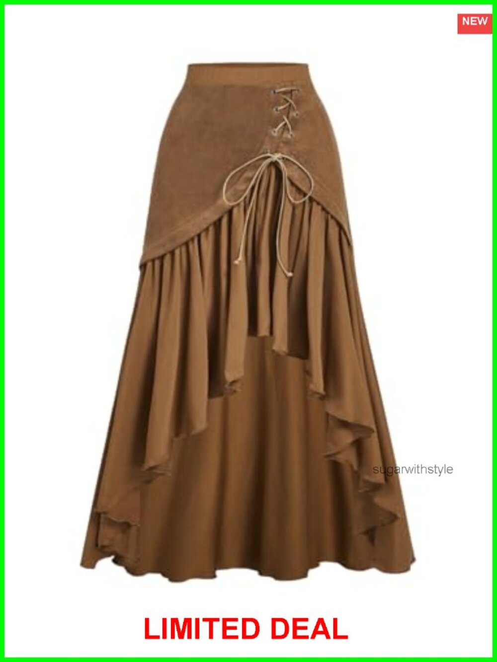 Women's Western Cowgirl Ruffle Asymmetrical High Waist Flowy Boho Skirt